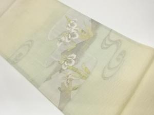 紗紬すくい織菖蒲に流水模様織出し袋帯